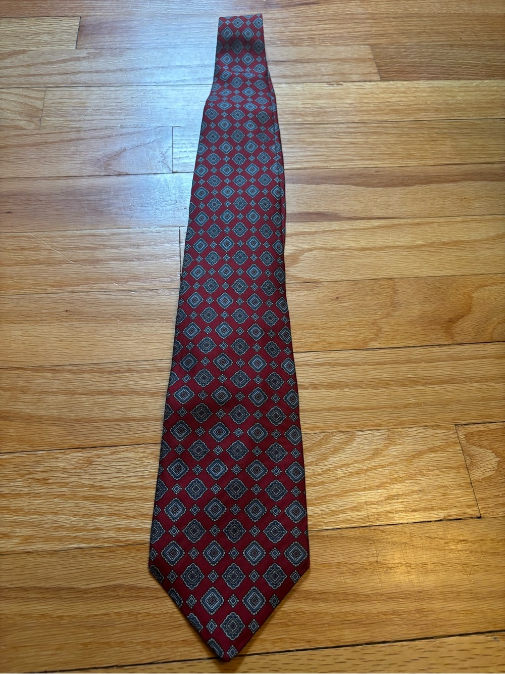 Vintage Scappino Silk Tie Red Geometric Foulard Made in Italy Classic Necktie